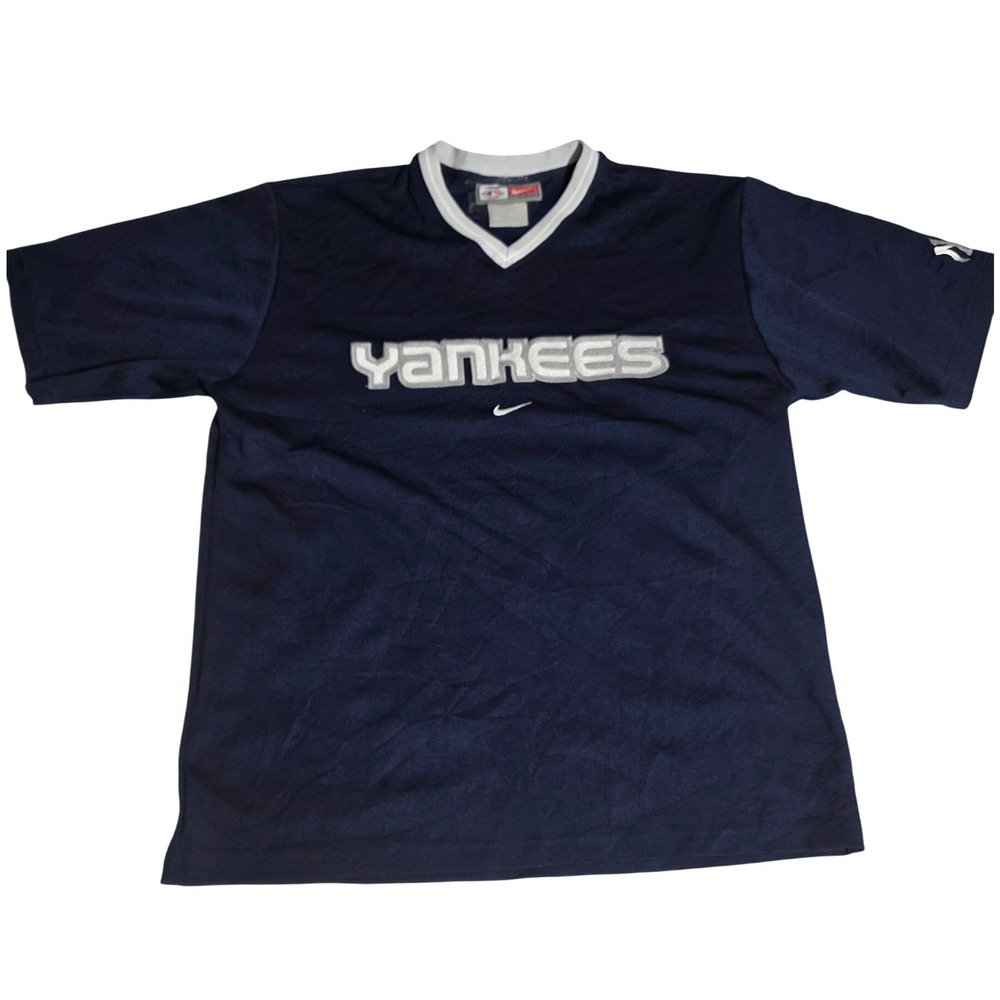 Vintage‎ Nike Team MLB New York Yankees Center Swoosh V-Neck Jersey Shirt Mens L